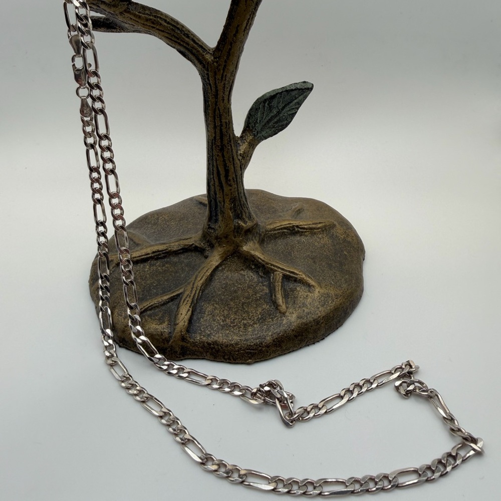 Italian Sterling Silver Figaro Chain Necklace 21”